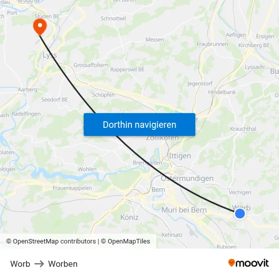Worb to Worben map