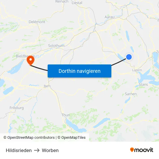 Hildisrieden to Worben map