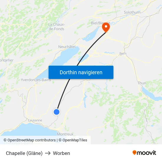 Chapelle (Glâne) to Worben map