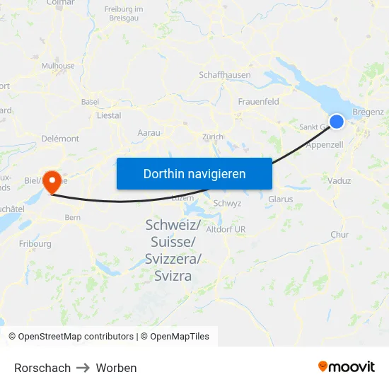 Rorschach to Worben map