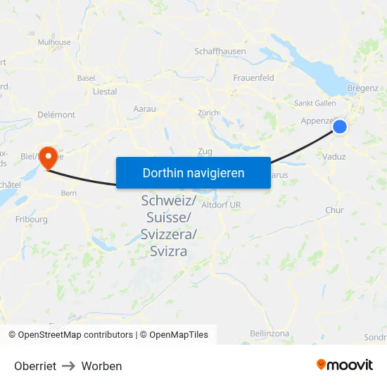 Oberriet to Worben map