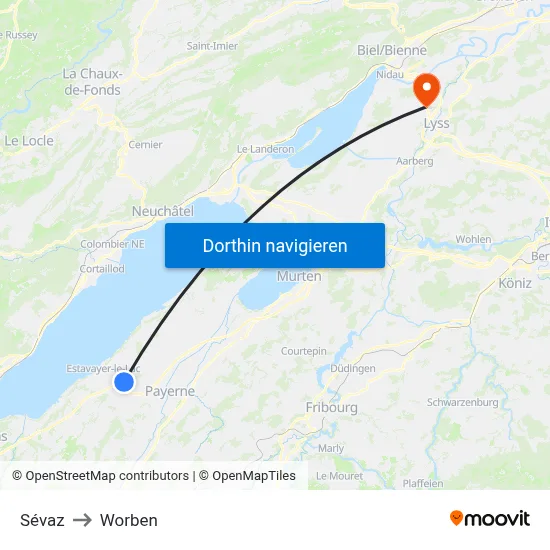 Sévaz to Worben map