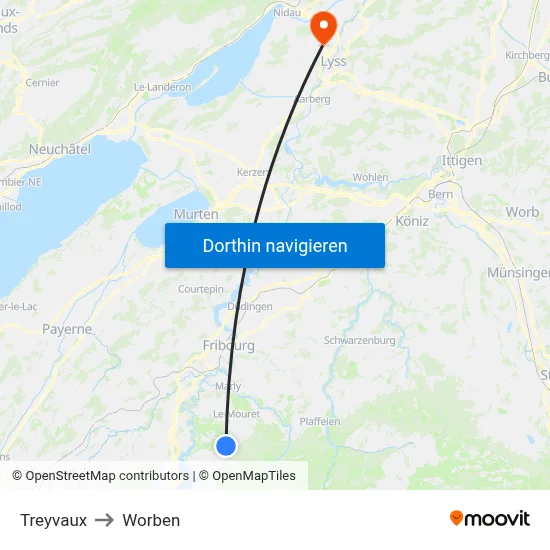 Treyvaux to Worben map