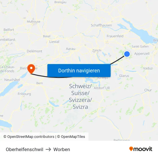Oberhelfenschwil to Worben map