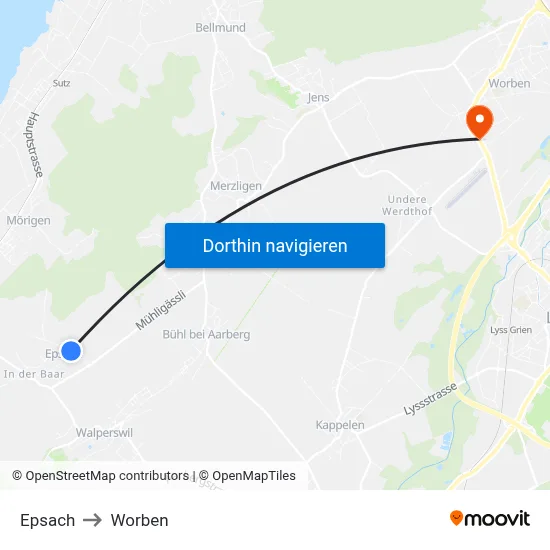 Epsach to Worben map