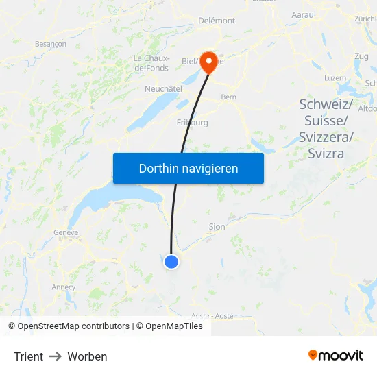 Trient to Worben map