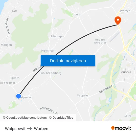 Walperswil to Worben map