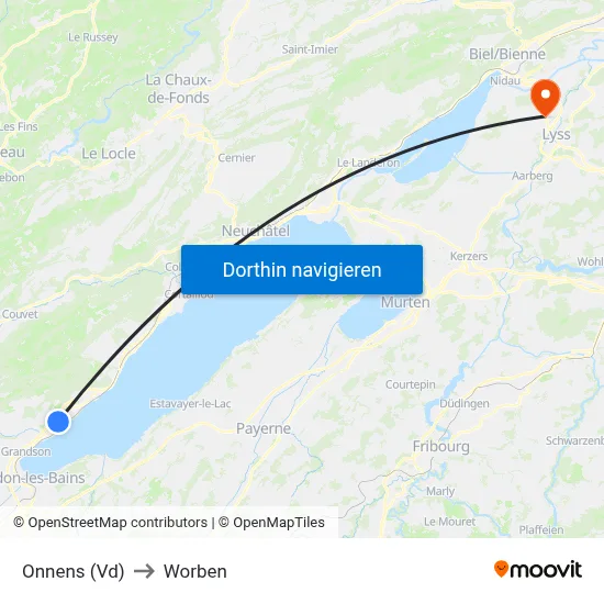 Onnens (Vd) to Worben map