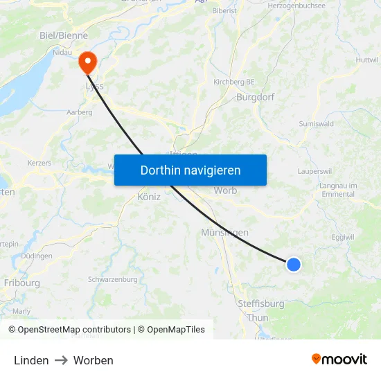 Linden to Worben map