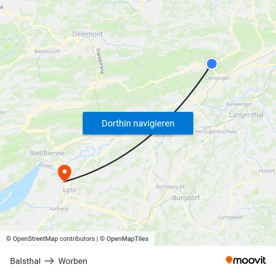 Balsthal to Worben map