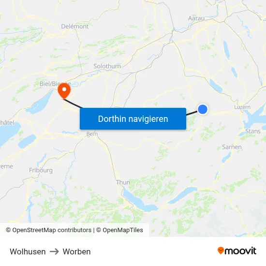 Wolhusen to Worben map