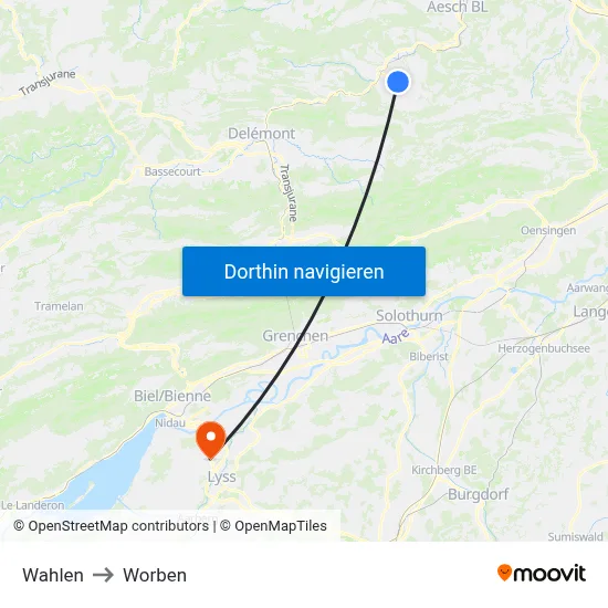 Wahlen to Worben map