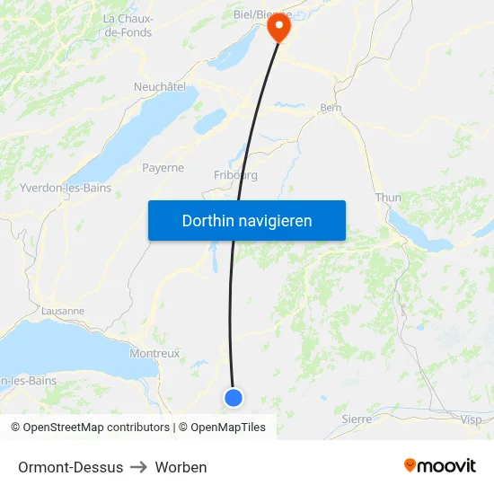 Ormont-Dessus to Worben map