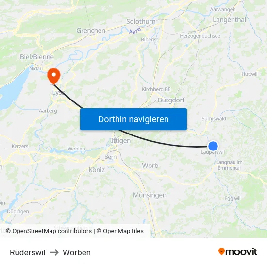Rüderswil to Worben map