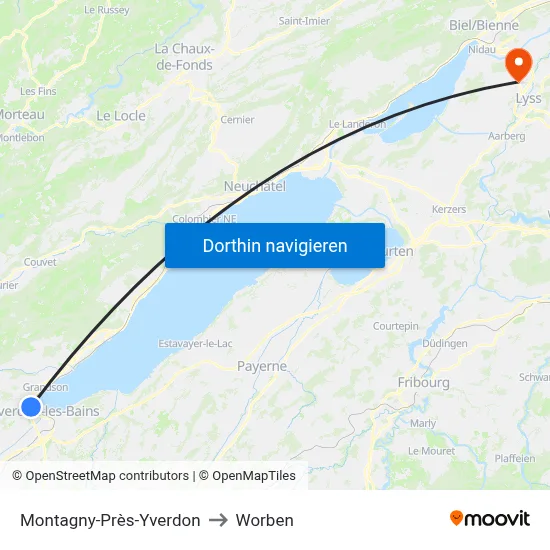 Montagny-Près-Yverdon to Worben map