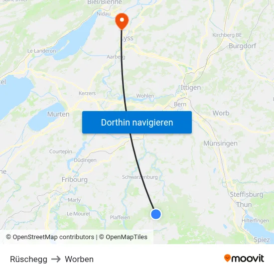 Rüschegg to Worben map