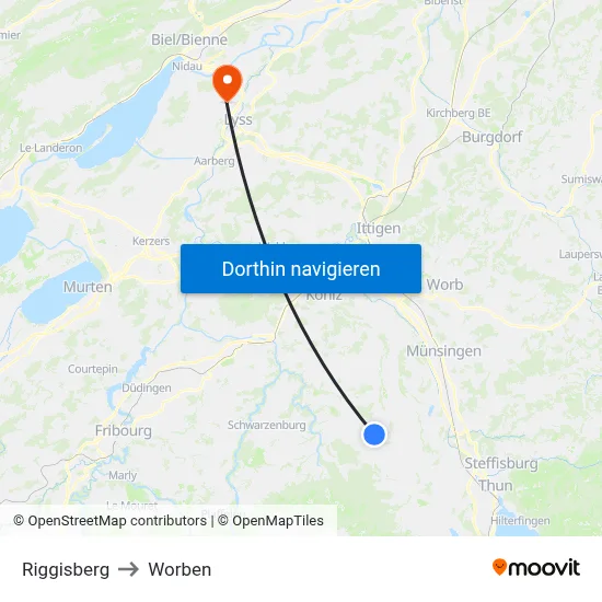 Riggisberg to Worben map