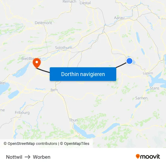Nottwil to Worben map