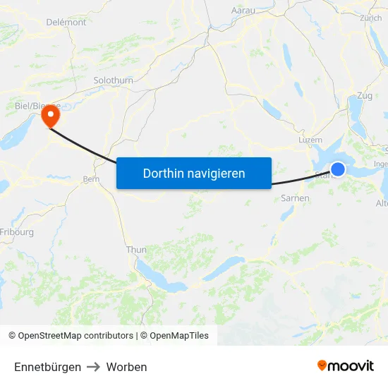 Ennetbürgen to Worben map