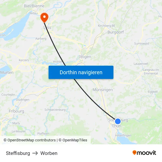 Steffisburg to Worben map