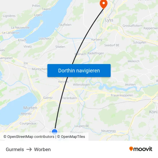 Gurmels to Worben map