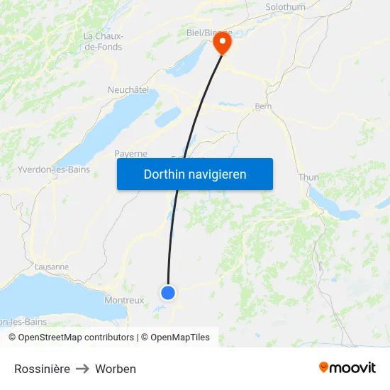 Rossinière to Worben map