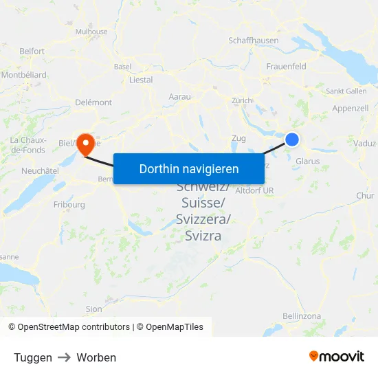 Tuggen to Worben map