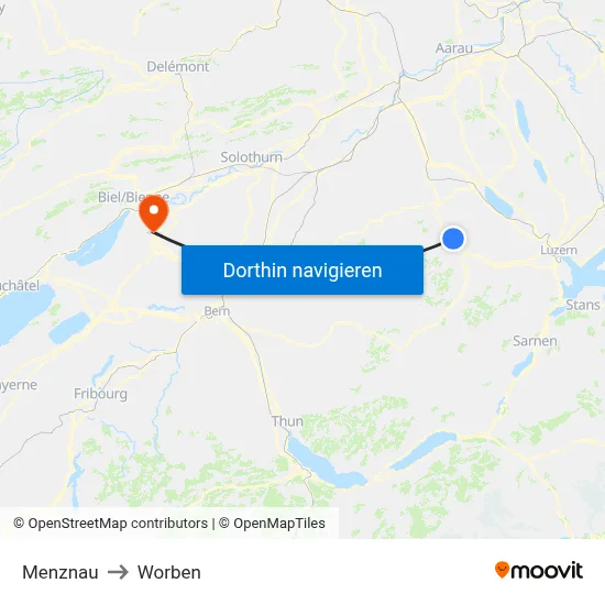 Menznau to Worben map