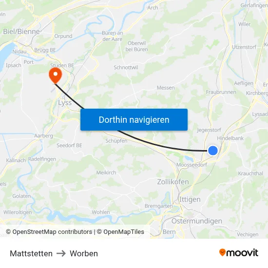 Mattstetten to Worben map