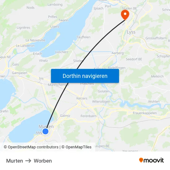 Murten to Worben map