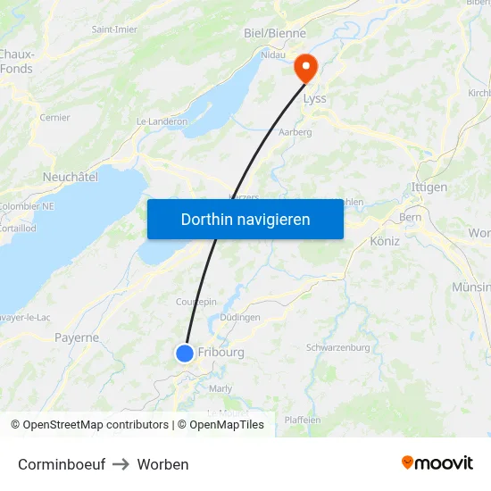 Corminboeuf to Worben map