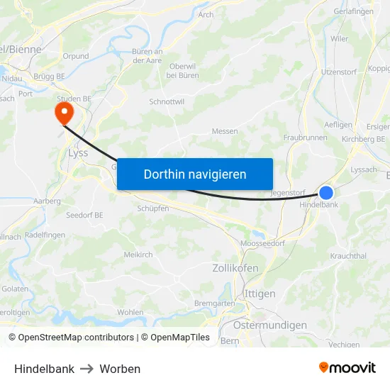 Hindelbank to Worben map