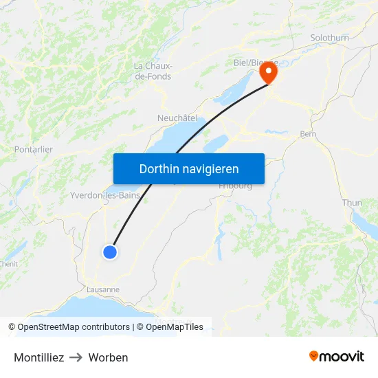 Montilliez to Worben map