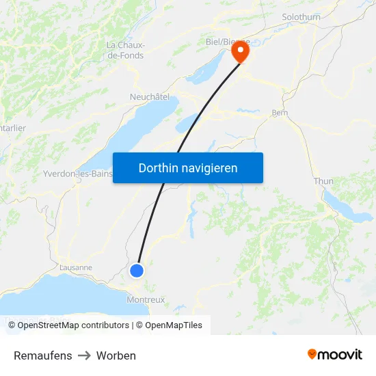 Remaufens to Worben map