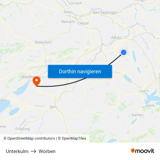 Unterkulm to Worben map