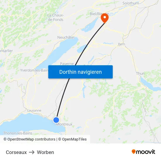 Corseaux to Worben map