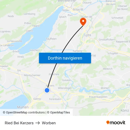 Ried Bei Kerzers to Worben map