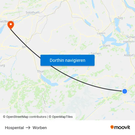 Hospental to Worben map