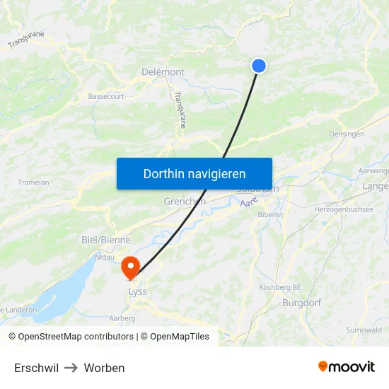 Erschwil to Worben map