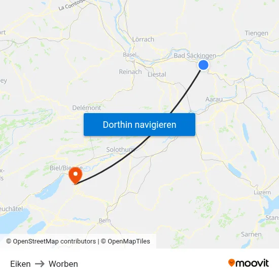Eiken to Worben map