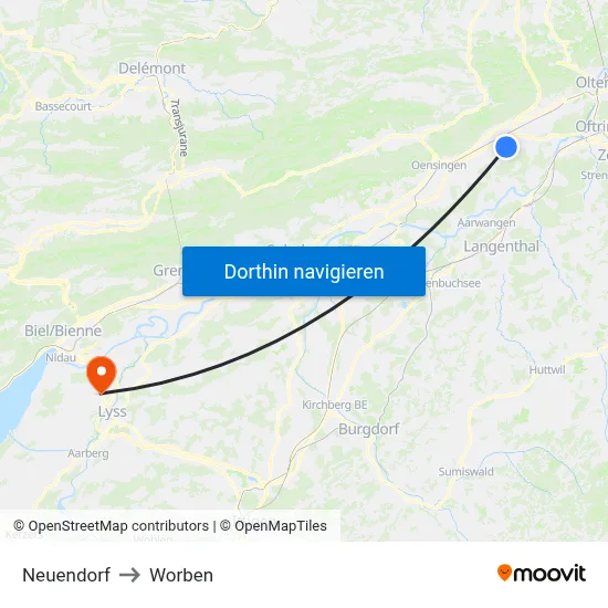 Neuendorf to Worben map