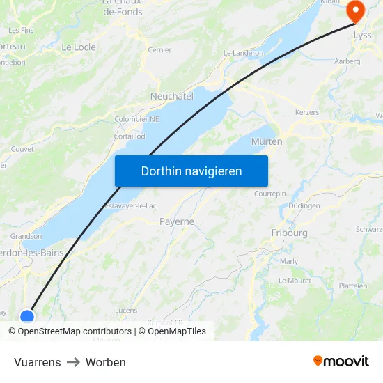 Vuarrens to Worben map
