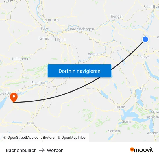 Bachenbülach to Worben map