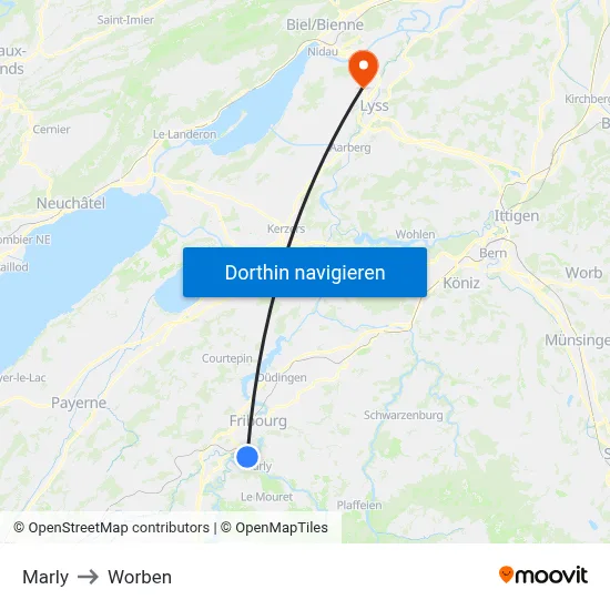 Marly to Worben map