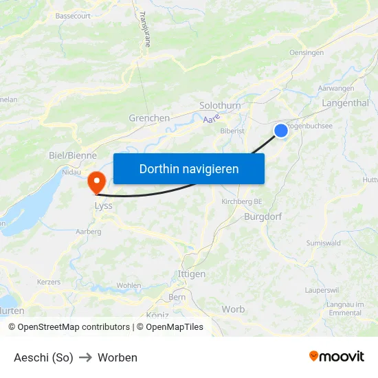 Aeschi (So) to Worben map