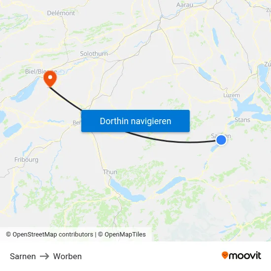 Sarnen to Worben map