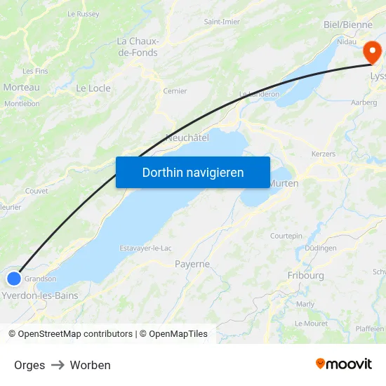 Orges to Worben map