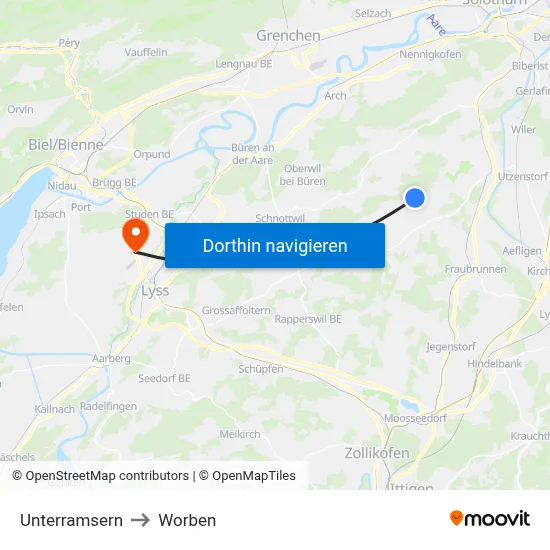Unterramsern to Worben map