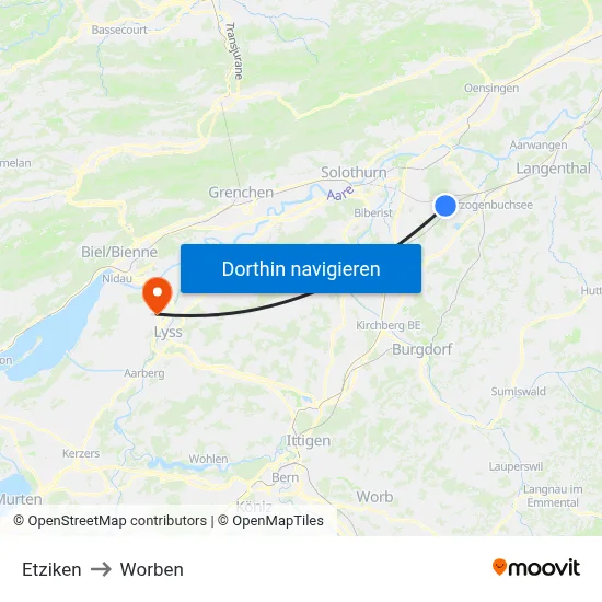Etziken to Worben map