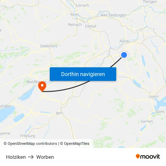 Holziken to Worben map